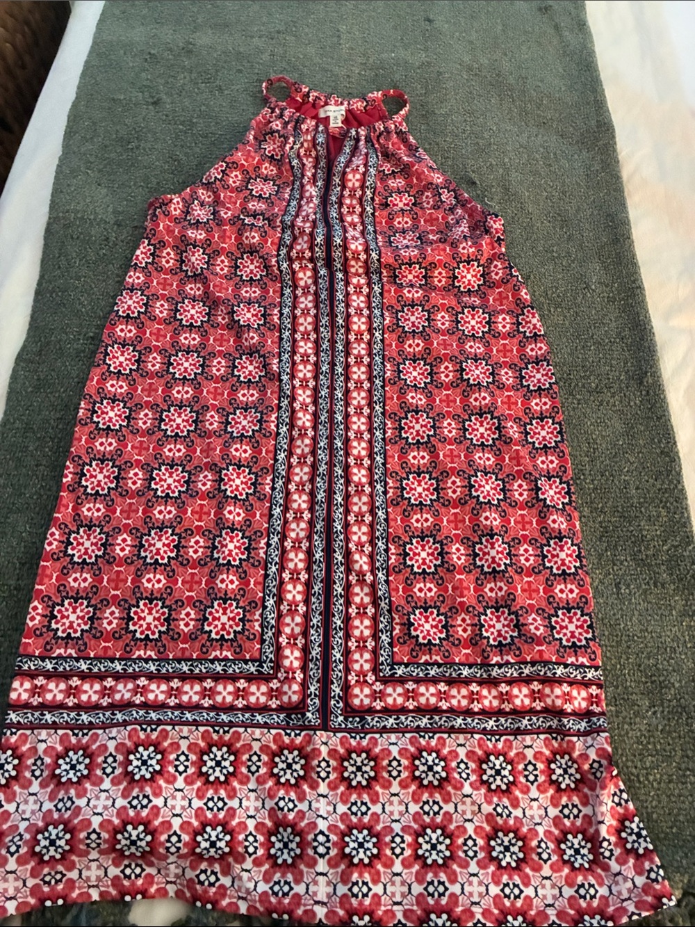Max Studio Red and Navy Patterned Halter Dress